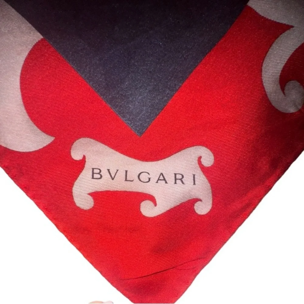 BVLGARI‎ Large Silk Scarf Navy and Red with Roman Vintage Accessories Print Size